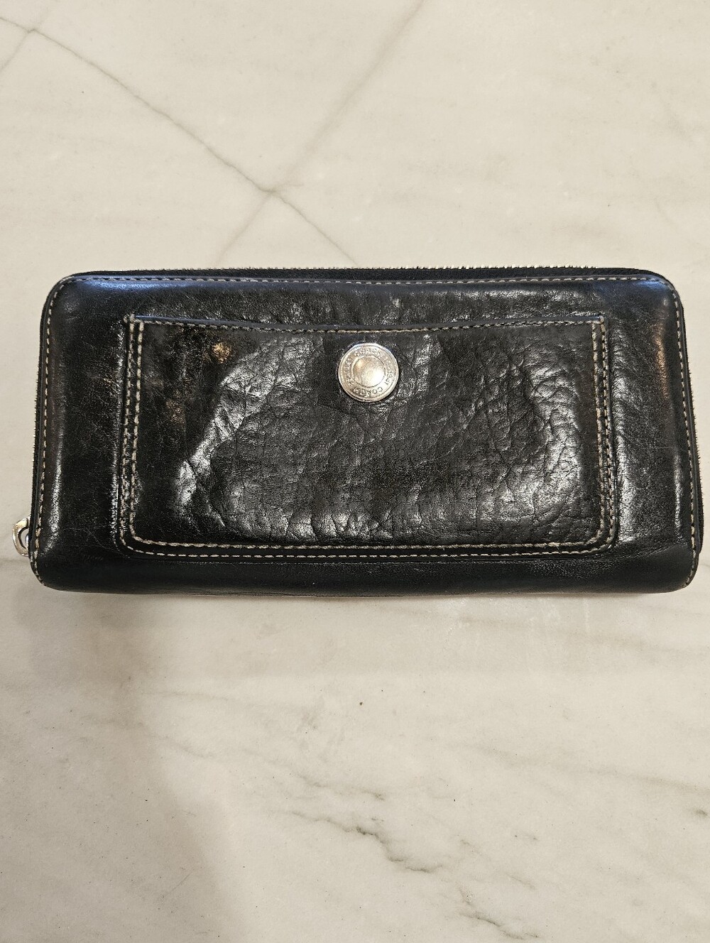 COACH Chelsea Black Pebbled Leather Zip Around Accordion Wallet